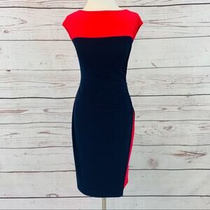 Chaps navy pink sheath peekaboo dress